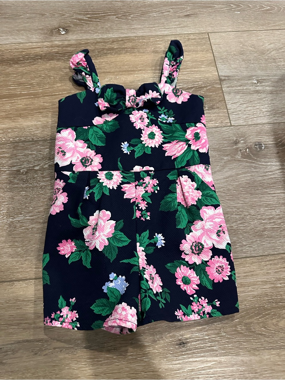 Janie and Jack Navy Romper with Pink Floral Print Size 2T